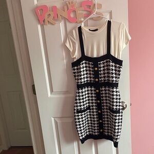 Black and White Houndstooth Dress with Buttons NEW
